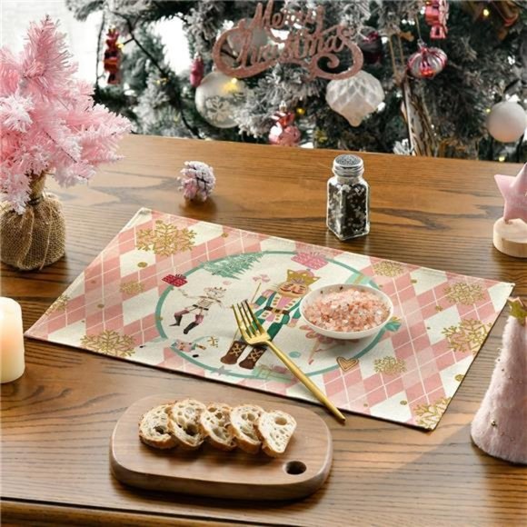 Nutcracker Placemats Christmas Decor Set 4 Pink Xmas Holiday Table Decorations - Picture 3 of 14